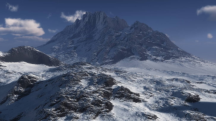 montanha coberta de neve, montanhas, neve, paisagem, HD papel de parede