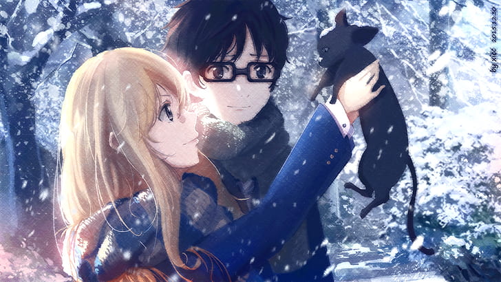 anime, musim dingin, kucing, Shigatsu wa Kimi no Uso, Wallpaper HD