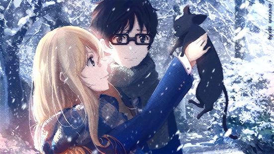 anime, musim dingin, kucing, Shigatsu wa Kimi no Uso, Wallpaper HD HD wallpaper