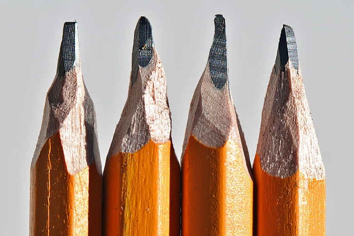 four brown lead pencil tips, War, Famine, Pestilence, Death, brown, lead pencil, tips, macro, theme, pencil, wood - Material, multi Colored, education, yellow, equipment, HD wallpaper