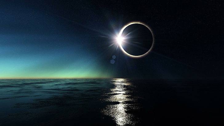atmósfera, eclipse, luz de la luna, cielo, mar, fenómeno, horizonte, agua, eclipse lunar, noche, evento celestial, objeto astronómico, calma, Fondo de pantalla HD