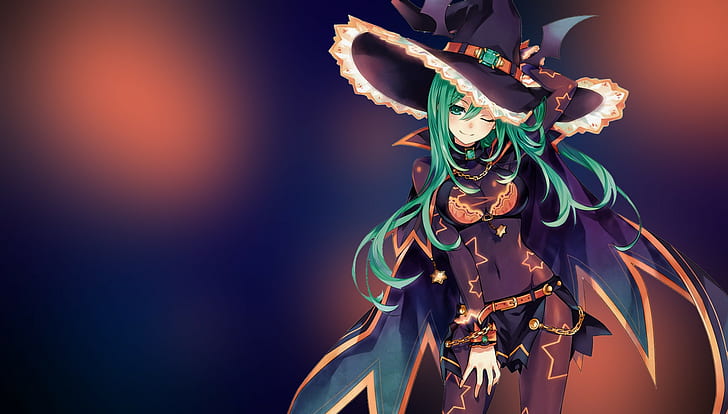 Natsumi (Date A Live), anime girls, witch, Date A Live, anime, green hair, HD wallpaper
