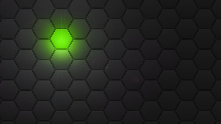 graue und grüne Bienenwabe digitale Tapete, Licht, Linie, Grün, der dunkle Hintergrund, Zelle, HD-Hintergrundbild