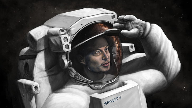 иллюстрация астронавта, астронавт, произведение искусства, SpaceX, Элон Маск, HD обои
