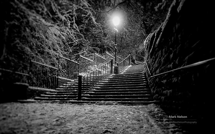 notte, fotografo, foto in bianco e nero magico, monocromatico, Mark Nelson, Sfondo HD