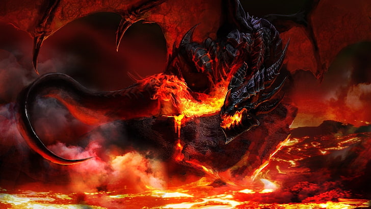 deathwing, dragon, Dragon Wings, fantasy Art, fire, video games, wings, world of warcraft, HD wallpaper