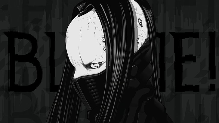 Anime, Schuld !, Schwarz & Weiß, Junge, Dunkel, Langes Haar, Maske, HD-Hintergrundbild