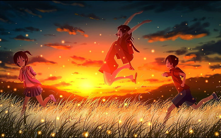 Second element of the Fireflies Summer Cartoon Wal.., anime wallpaper, HD wallpaper