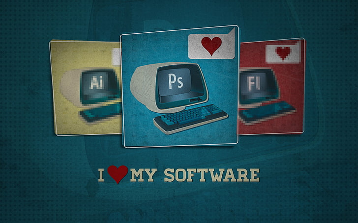 photoshop, keyboard, monitor, the program, i love my software, I love my, editor, HD wallpaper