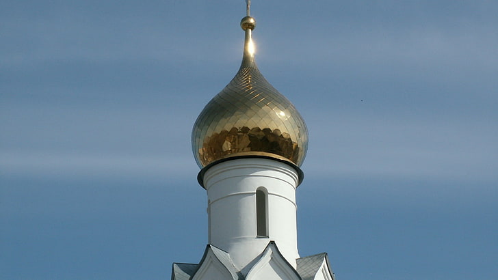 gold dome mosque, building, roof, dome, sky, HD wallpaper