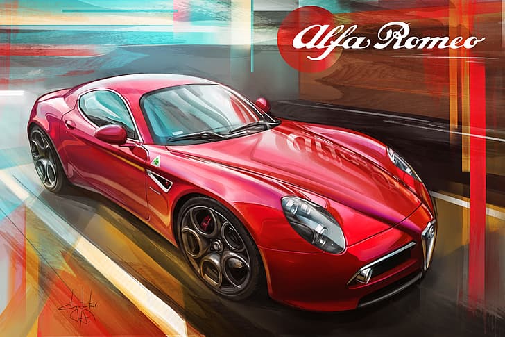 Alfa Romeo 8C, car, sports car, Aleksandr Sidelnikov, HD wallpaper
