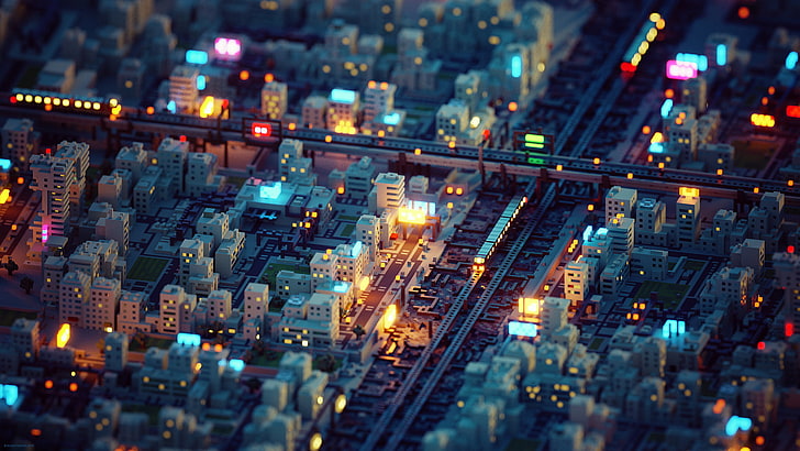 Kadr z filmu miejskiego LEGO, John Kearny, cyfrowy, miasto, tilt shift, grafika, Tapety HD