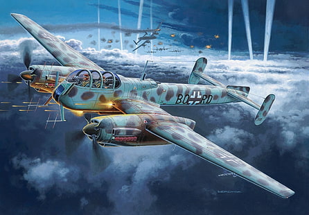 World War II, military aircraft, aircraft, military, airplane, Germany, Luftwaffe, night, HD wallpaper HD wallpaper
