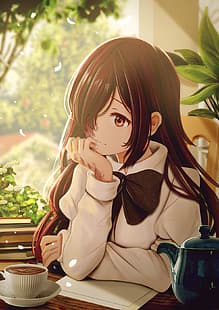 ragazze anime, Hanako Ikezawa, Katawa Shoujo, romanzo visivo, caffè, Sfondo HD HD wallpaper