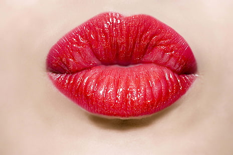 kırmızı dudaklar, dudaklar, öpücük, kız, ruj, yakın çekim, HD masaüstü duvar kağıdı HD wallpaper