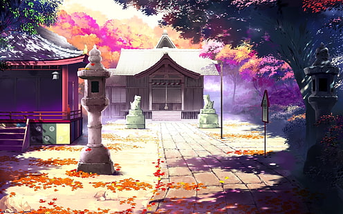 Cenário bonito anime, casas, outono, bonito, anime, cenário, casas, outono, HD papel de parede HD wallpaper
