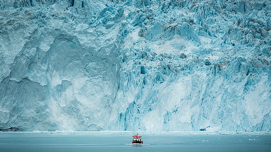 леден фиорд, ледник, арктически, илюсисат, зинг, лед, ледовит океан, полярна ледена шапка, ледена шапка, айсберг, пролив Дейвис, лодка, море, образуване, диско залив, Гренландия, HD тапет HD wallpaper
