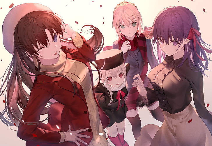Seria Fate, Fate / Stay Night, Illyasviel Von Einzbern, Rin Tohsaka, Sabre (seria Fate), Sakura Matou, Tapety HD