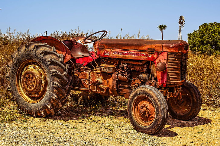aged, agriculture, antique, countryside, equipment, farm, machine, old, rural, rusted, rustic, tractor, vehicle, HD wallpaper