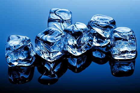 синий, вода, 5к, 4к, кубики, лед, замороженный, фон, HD обои HD wallpaper