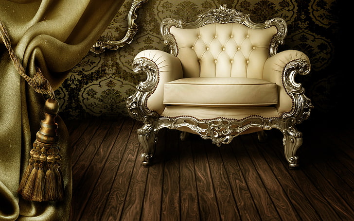 tufted white leather sofa chair, style, chair, Retro, gardina, HD wallpaper