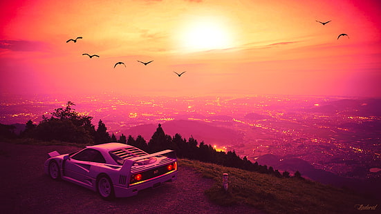 Ferrari, Ferrari F40, samochód, wschód słońca, supersamochód, pojazd, Tapety HD HD wallpaper
