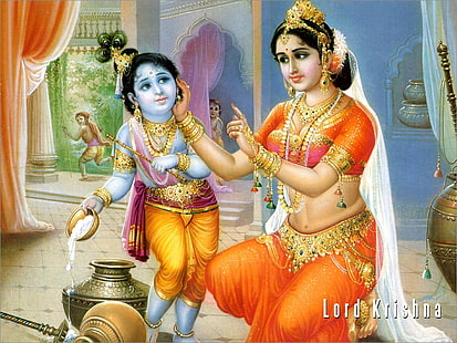 Макхан Чор и Яшомати, плакат на Радха, Бог, Господ Кришна, HD тапет HD wallpaper