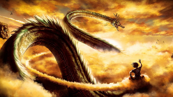 brown dragon illustration, Dragon Ball, anime boys, Shenron, HD wallpaper