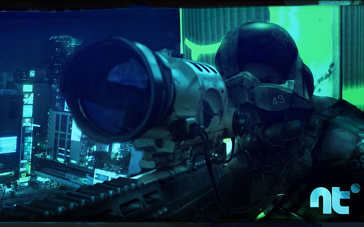 neotokyo, fusil de sniper, pistolet, futuriste, CGI, Fond d'écran HD