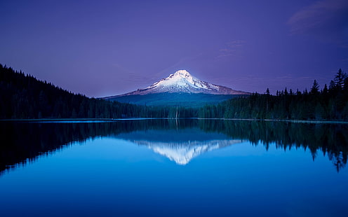 青、山、湖、反射、森林、オレゴン、 HDデスクトップの壁紙 HD wallpaper