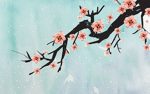 Ветка сакуры, вишня в цвету, цифровое искусство, 1920x1200, дерево, цветение, вишня, ветка, HD обои HD wallpaper