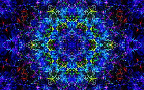 blue and red kaleidoscope, abstract, symmetry, fractal, psychedelic, HD wallpaper HD wallpaper