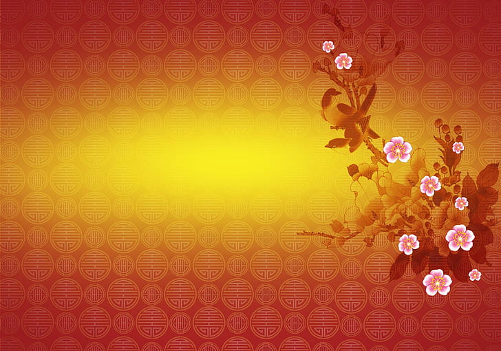السنة الصينية الجديدة إزهار الكرز ، جميل ، زهر الكرز ، شرقي ، زهر ، زهرة ، صيني ، زهري ، طائر ، مجردة ، أزهار ساكورا، خلفية HD