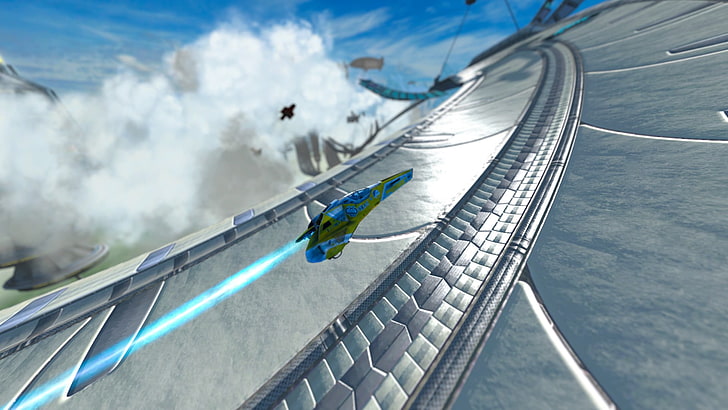 spaceship game wallpaper, Wipeout, Wipeout HD, racing, PlayStation 3, futuristic, HD wallpaper