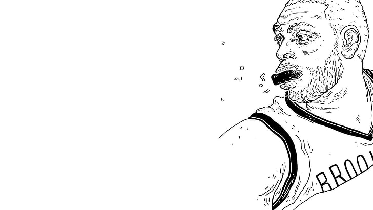 basketball player sketch artwork, drawing, NBA, Brooklyn Nets, monochrome, white background, HD wallpaper