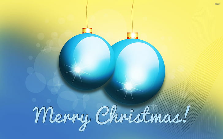 ღ.merry Christmas.ღ, 2 blue christmas ornaments merry christmas graphic, decorations, new year, lovely, seasons, yellow, holidays, merry christmas, festival, hang, pretty or, HD wallpaper