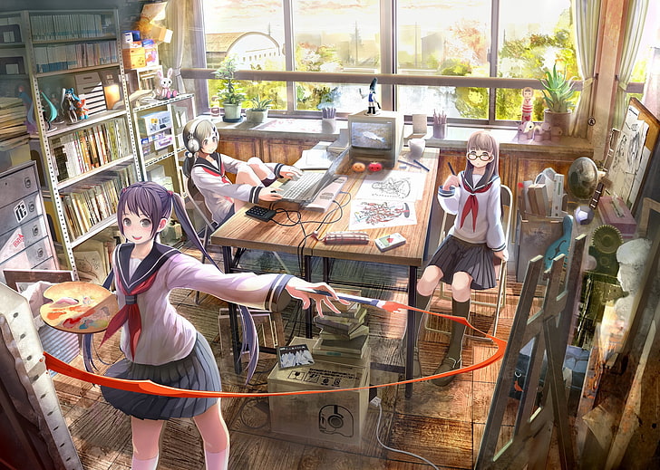 detailed, anime girls, HD wallpaper