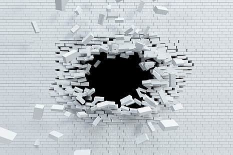 illustration de mur de briques blanches, explosion, mur, blanc, brique, Fond d'écran HD HD wallpaper