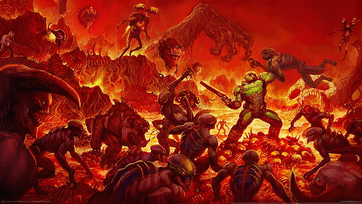 monster and soldier wallpaper, Doom (game), video games, horror, demon, Doom 4, Bethesda Softworks, Id Software, HD wallpaper