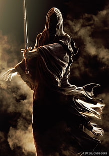 uomo che indossa un cappotto nero con in mano una spada sfondo digitale, Il Signore degli Anelli, Nazgûl, Sfondo HD HD wallpaper
