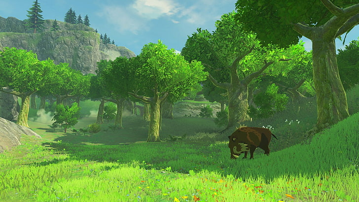 Zelda, die Legende von Zelda: Hauch der Wildnis, Wildschwein, Wald, Baum, HD-Hintergrundbild