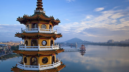 Templo Pagoda, Taiwán, arquitectura asiática, pabellón, edificio, ciudad, urbano, Fondo de pantalla HD HD wallpaper