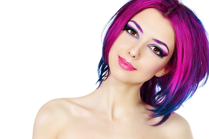 women, face, portrait, dyed hair, piercing, HD wallpaper