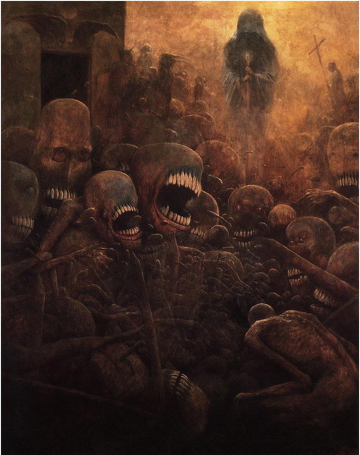 pintura de monstruos, Zdzisław Beksiński, dibujo, Fondo de pantalla HD, fondo de pantalla de teléfono