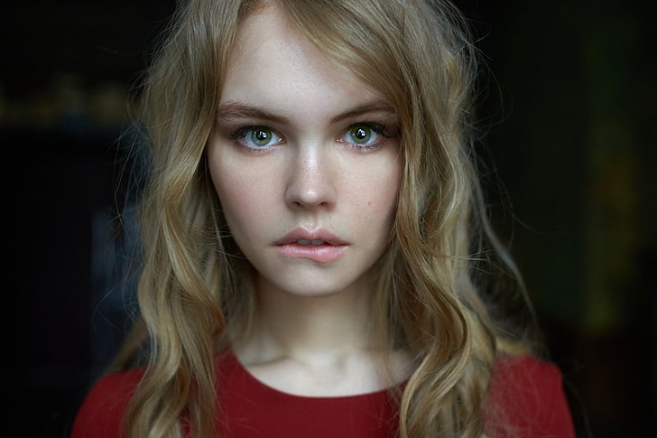 women, Anastasia Scheglova, blonde, model, face, portrait, green eyes, looking at viewer, HD wallpaper