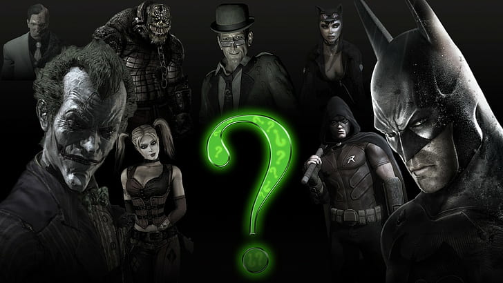 Бэтмен, Бэтмен: Аркхэм Сити, женщина-кошка, Харли Куинн, Джокер, Киллер Крок, Риддлер, Два Лица, видеоигры, HD обои
