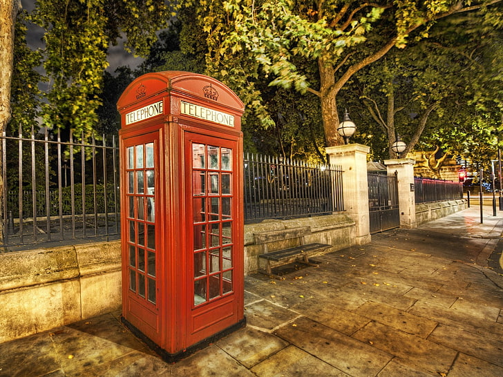 червена телефонна кабина, Лондон, град, улица, телефонна кабина, HD тапет