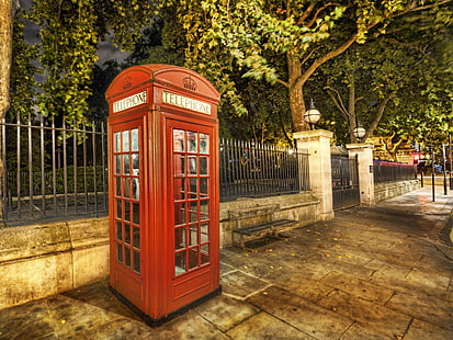 червена телефонна кабина, Лондон, град, улица, телефонна кабина, HD тапет HD wallpaper