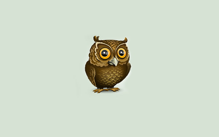brown owl illustration, minimalism, animals, simple background, digital art, owl, HD wallpaper