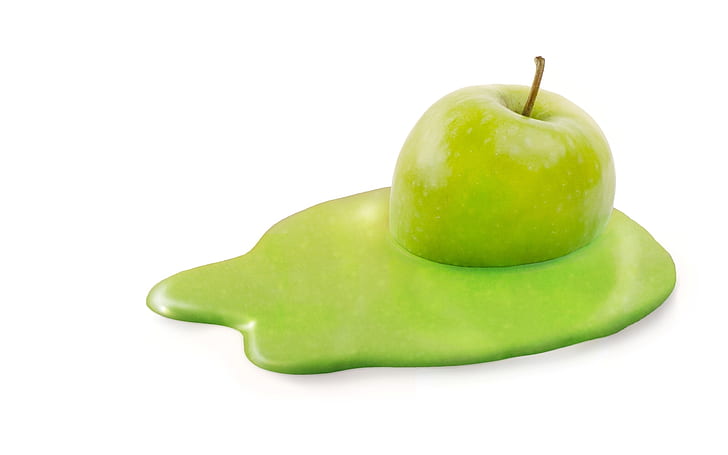 Топяща се ябълка, зелена ябълка, ябълка, HD тапет